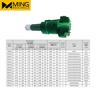 Caing Tube OD 133mm MRE Dual Rotors Overburden Casing Drilling Bit DHD340 Shank For Soft Hard Rockformation